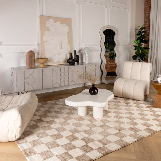 Tapis beige à carreaux moderne Maya