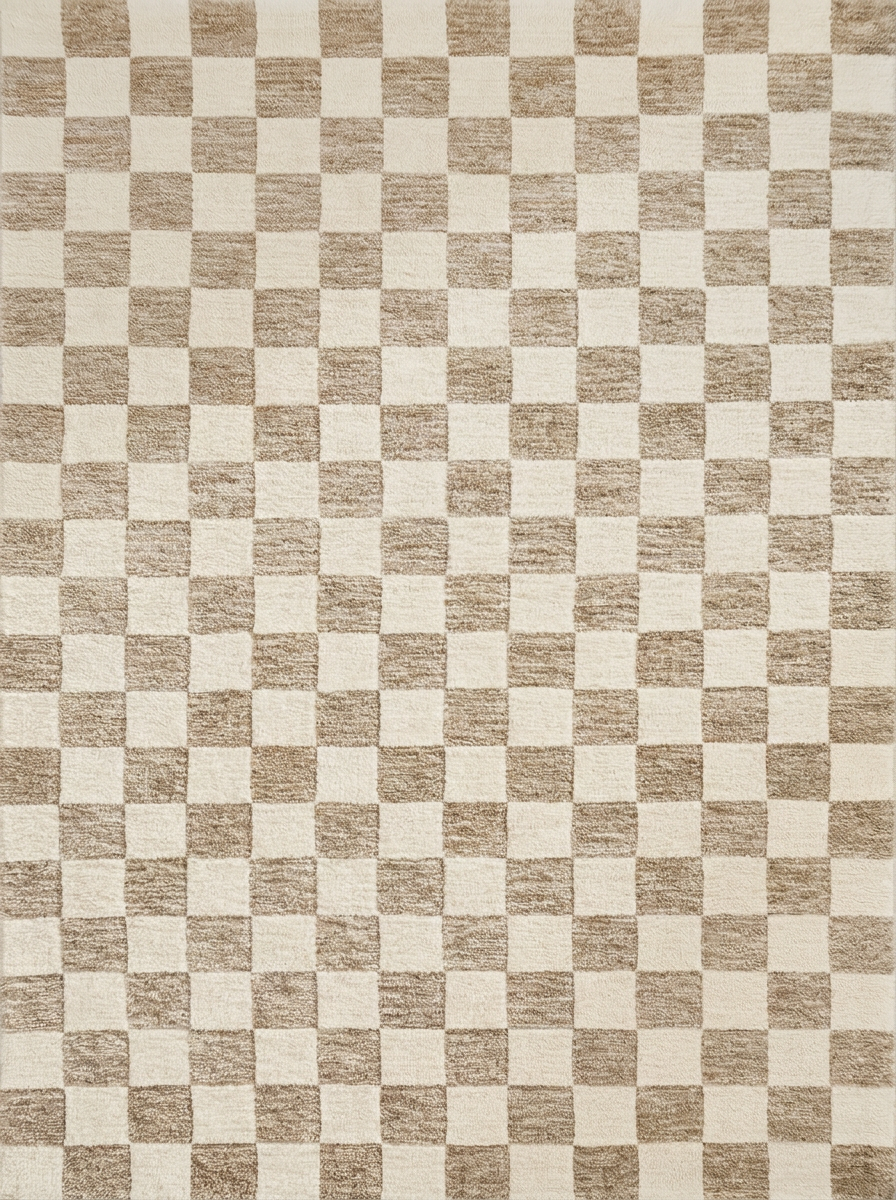 Alfombra de interior Zenith a cuadros contemporánea en beige y marrón