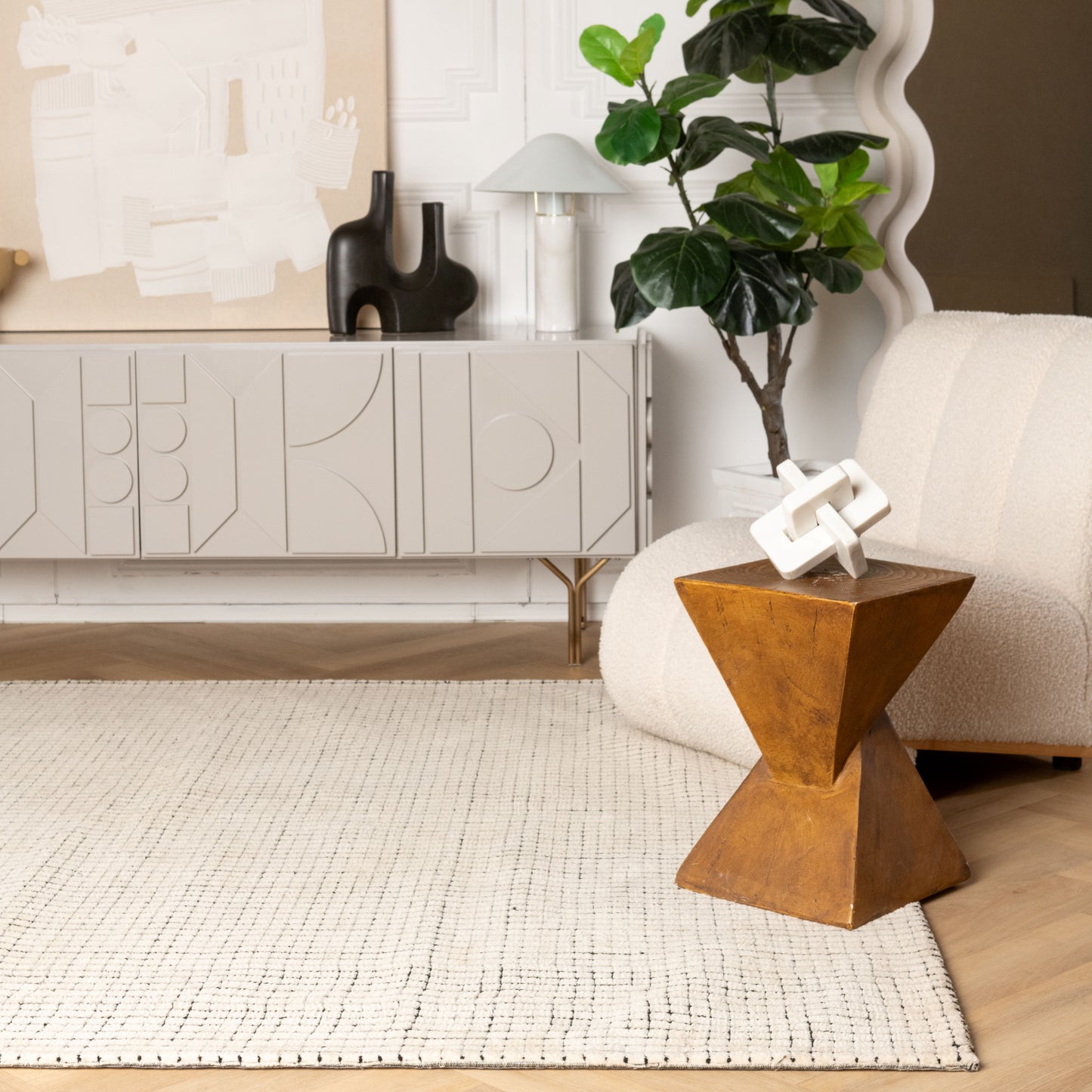Alfombra moderna beige a cuadros Maya