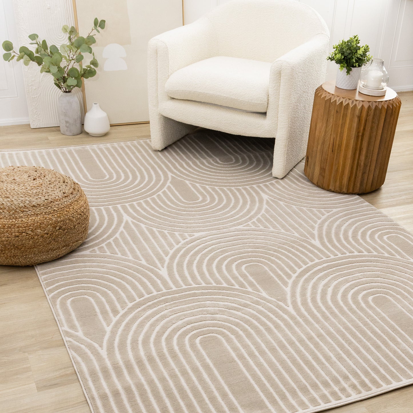 Tapis géométrique contemporain beige