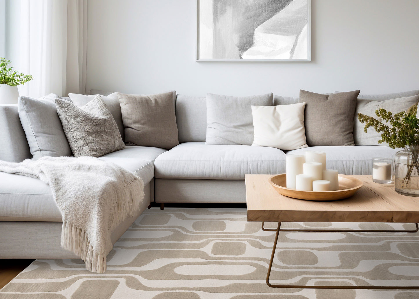 Mid-Century Geometric Cream Area Rug