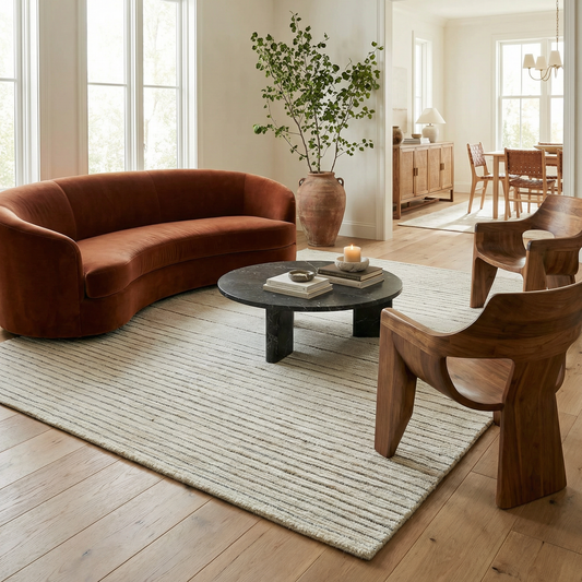 Sama Striped Modern Beige and Cream Indoor Rug