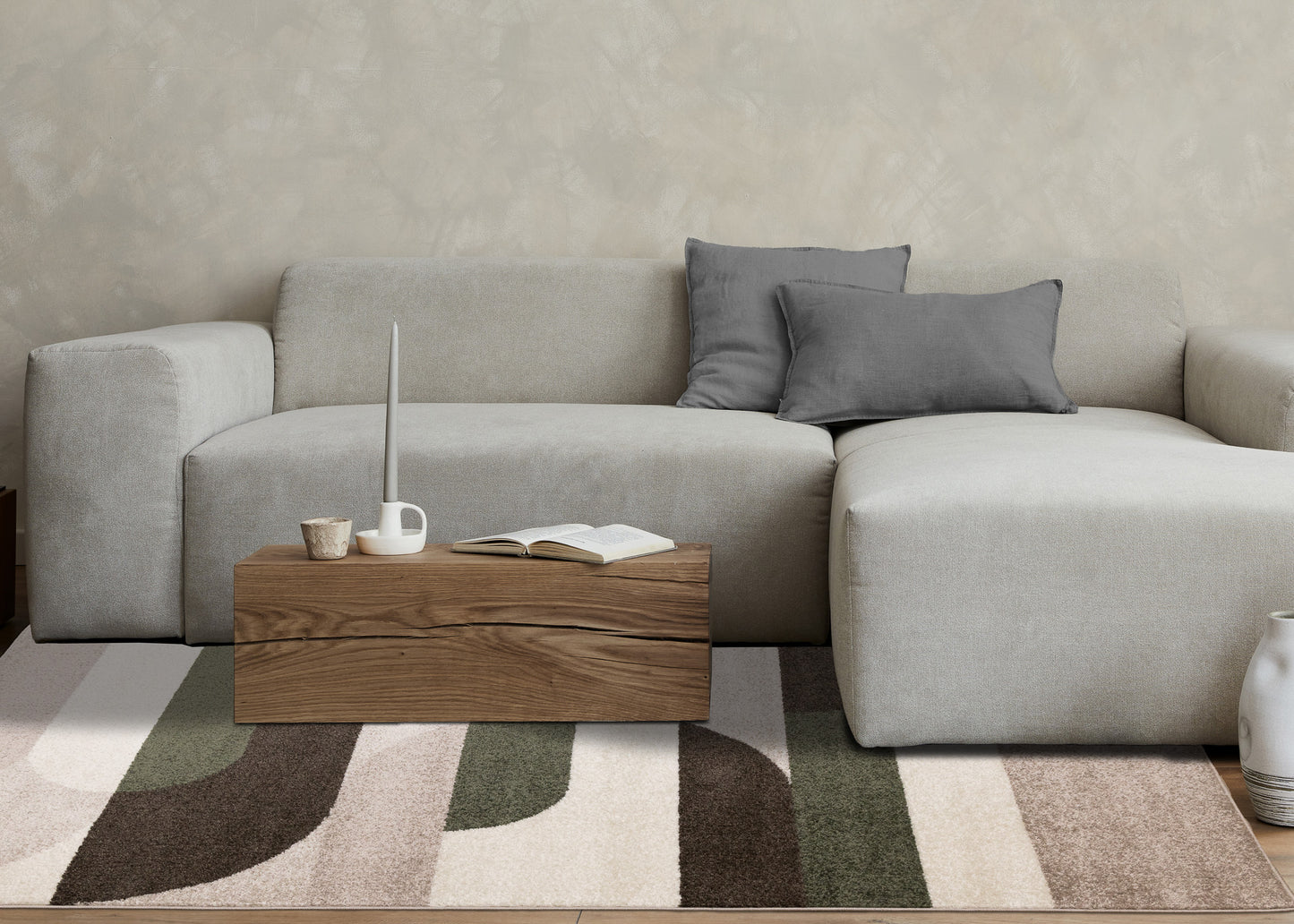 Contemporary Geometric Tonal Solid Cream Area Rug