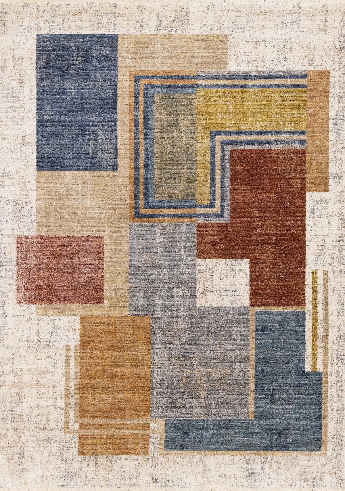 Tapis contemporain vieilli géométrique blanc