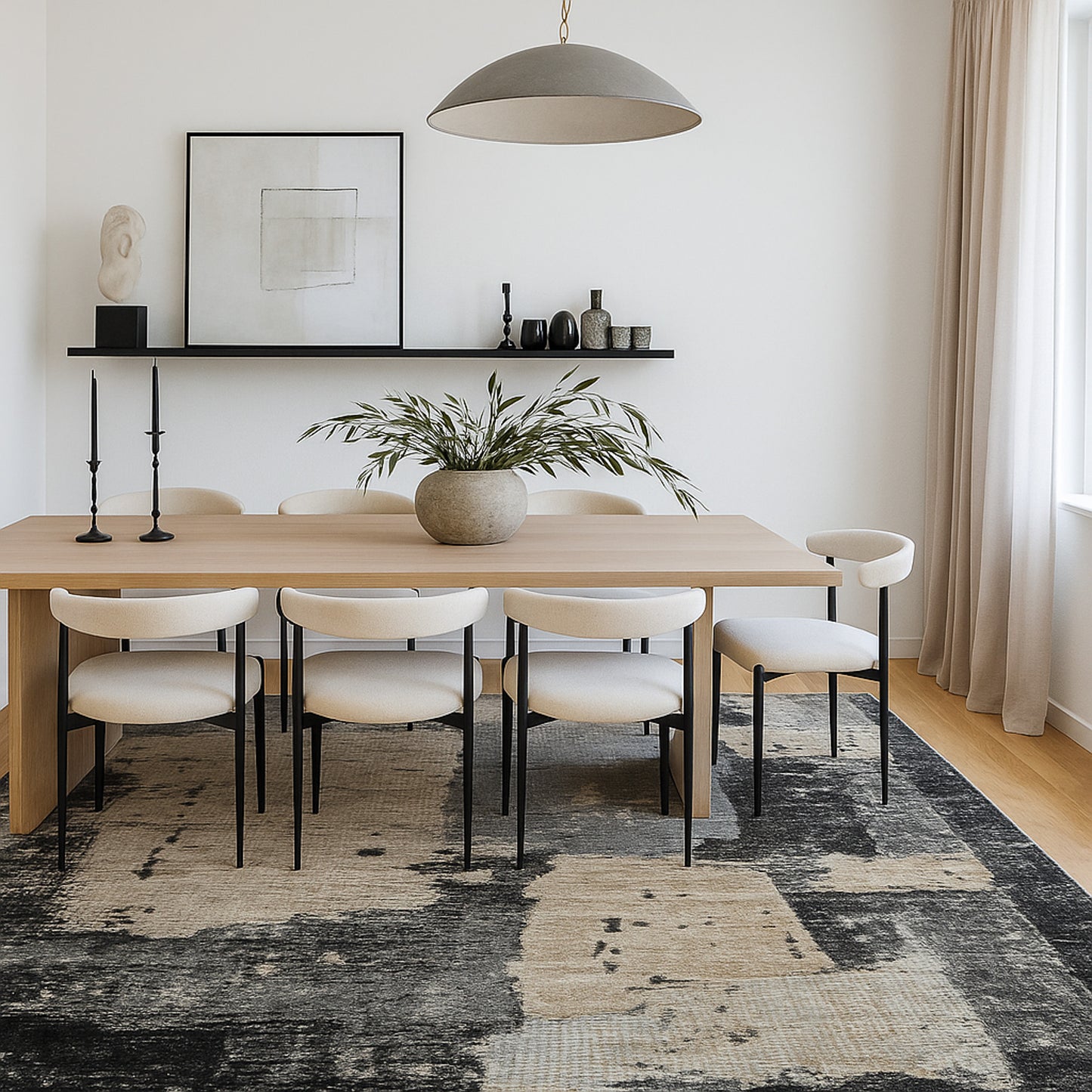 Tapis noir moderne abstrait Nomad