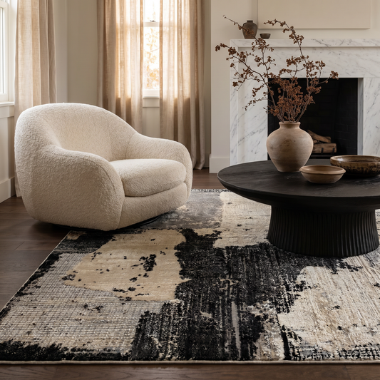 Atlas Abstract Patchwork Modern Black and Beige Indoor Rug