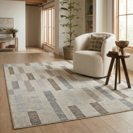 Rune Abstract Contemporary Beige and Brown Indoor Rug