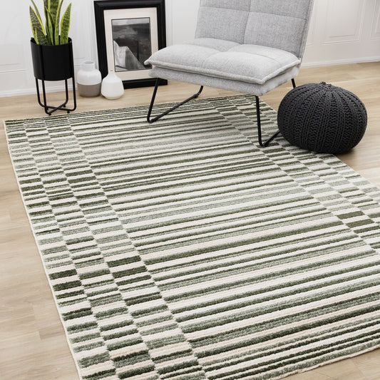 Contemporary Stripes Green Area Rug