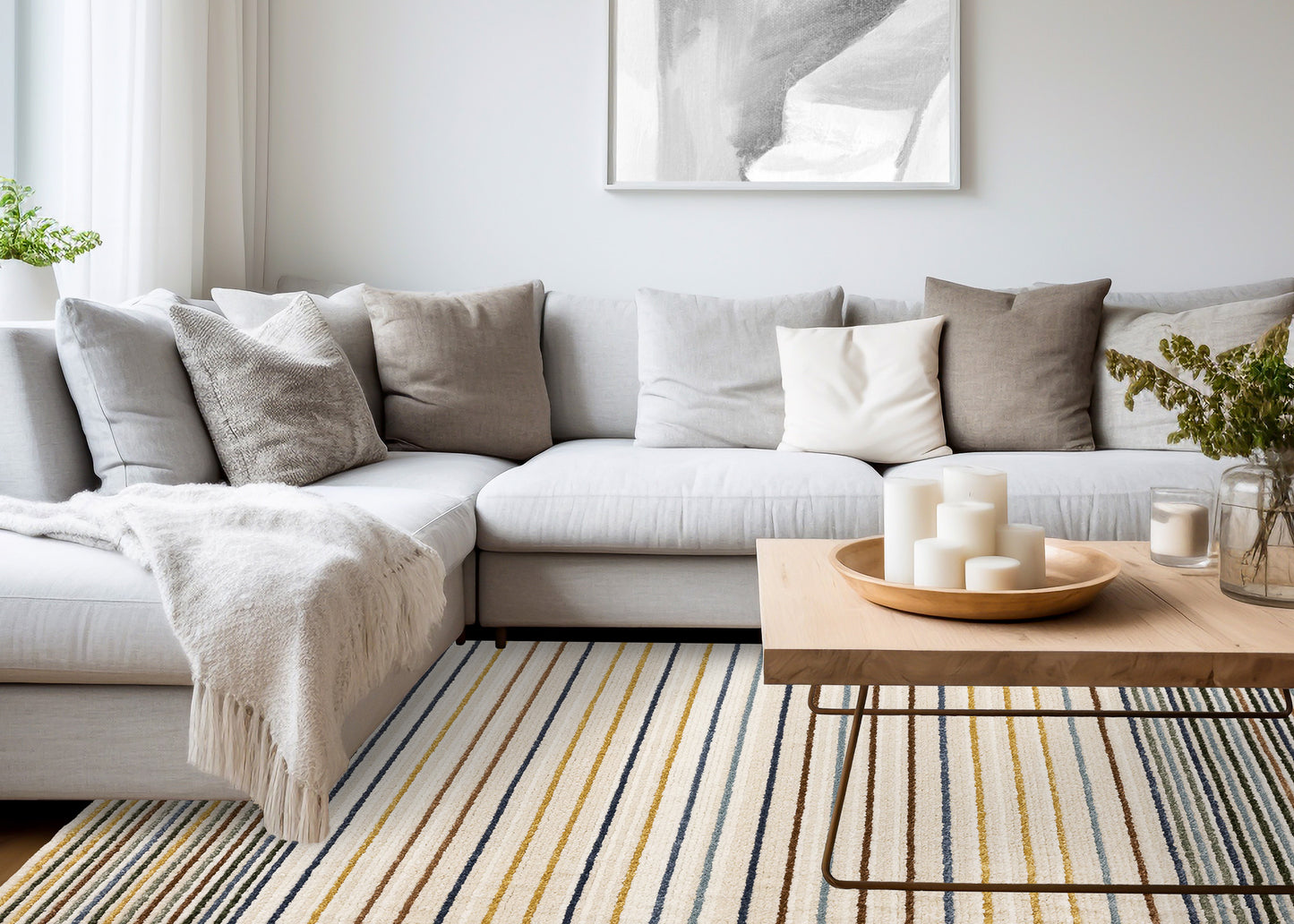 Contemporary Stripes Cream Area Rug