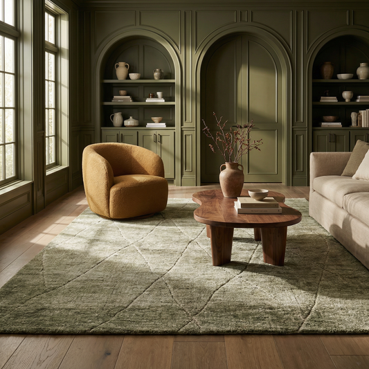 Lino Tonal Solid Comtemporary Olive Green Indoor Rug