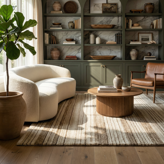 Esker Linear Abstract Contemporary Beige and Brown Indoor Rug