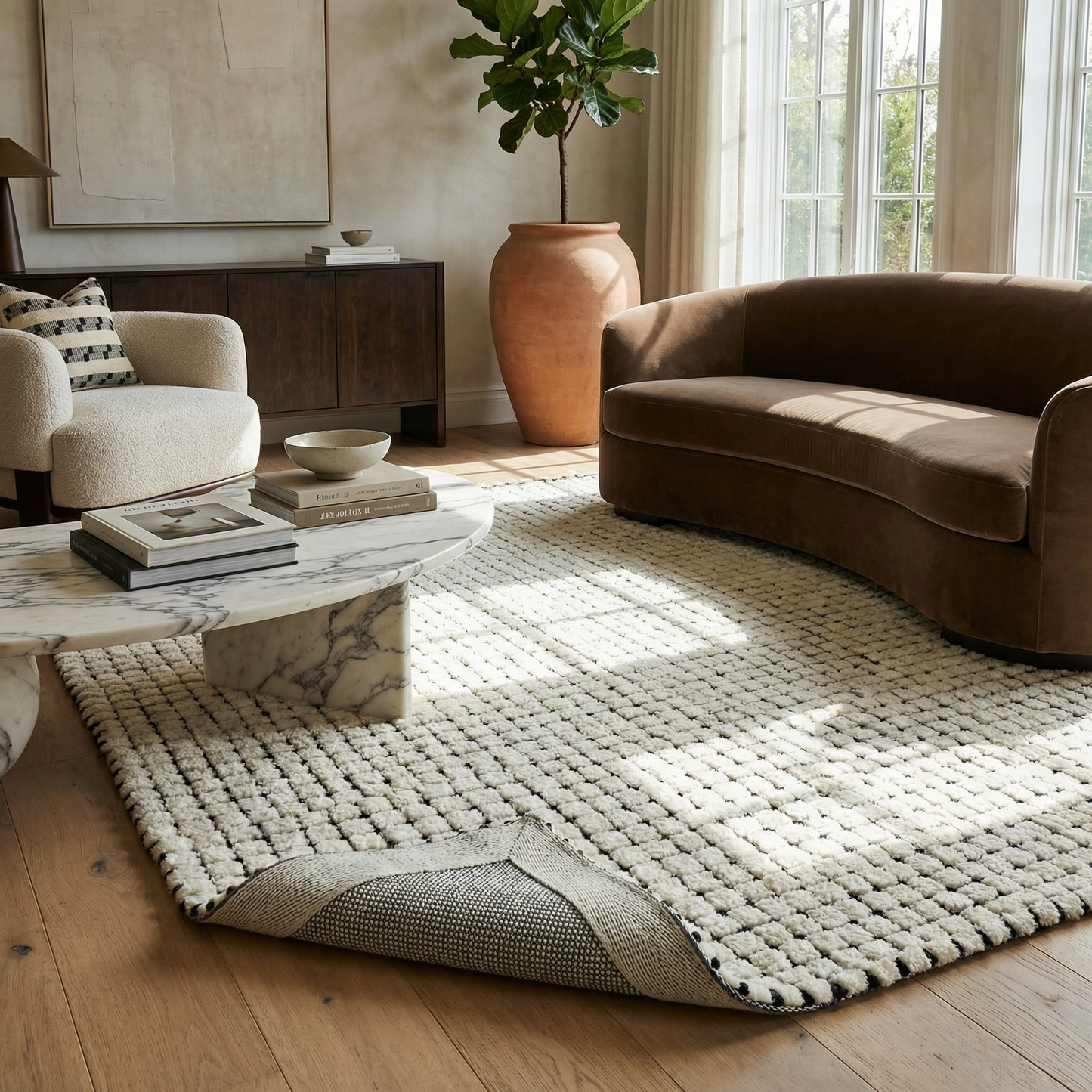 Tapis beige moderne à carreaux Maya