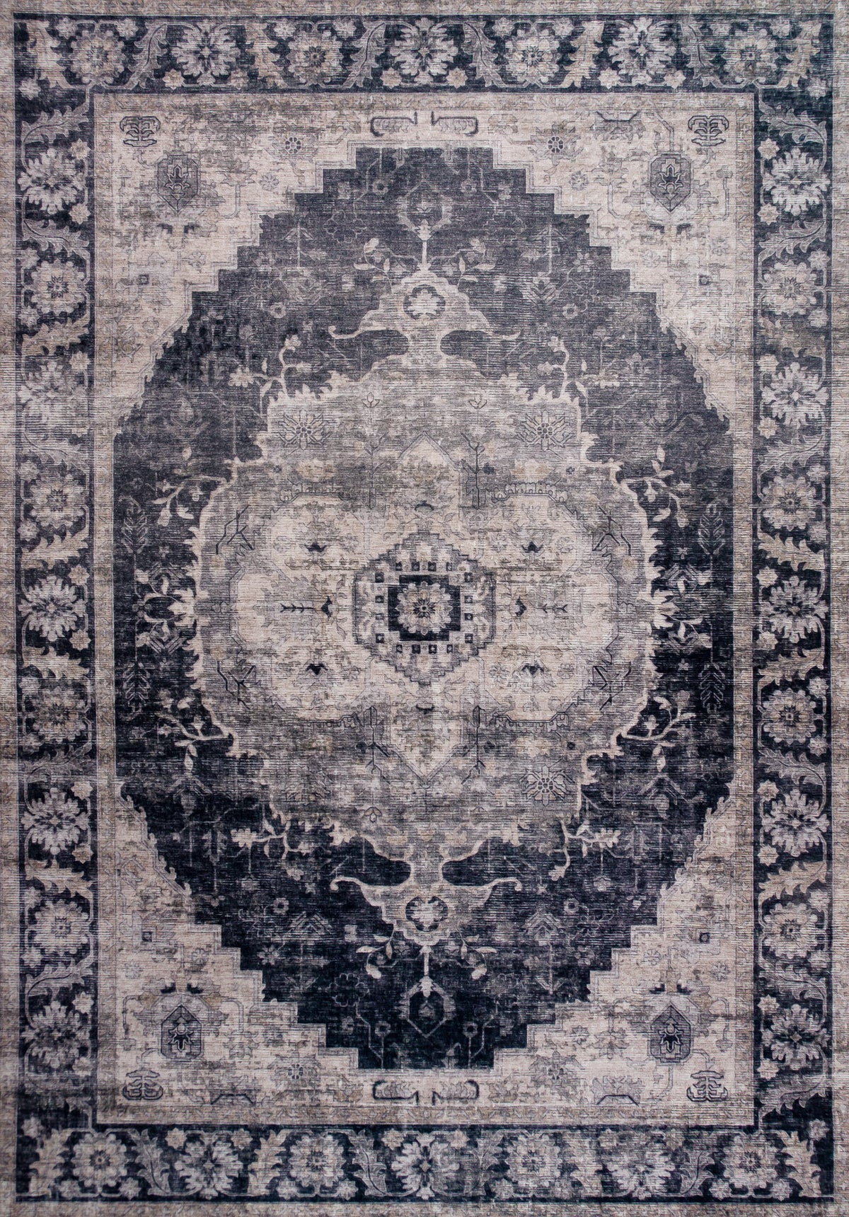 Zarin Oriental Traditional Black and Grey Indoor Rug