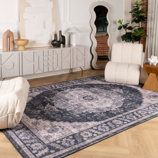 Zarin Oriental Traditional Black and Grey Indoor Rug