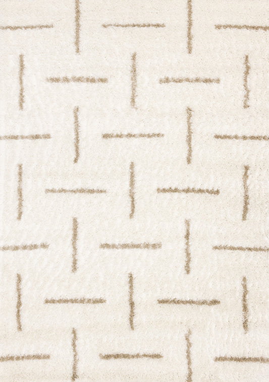 Contemporary Stripes Tonal Solid Cream Area Rug