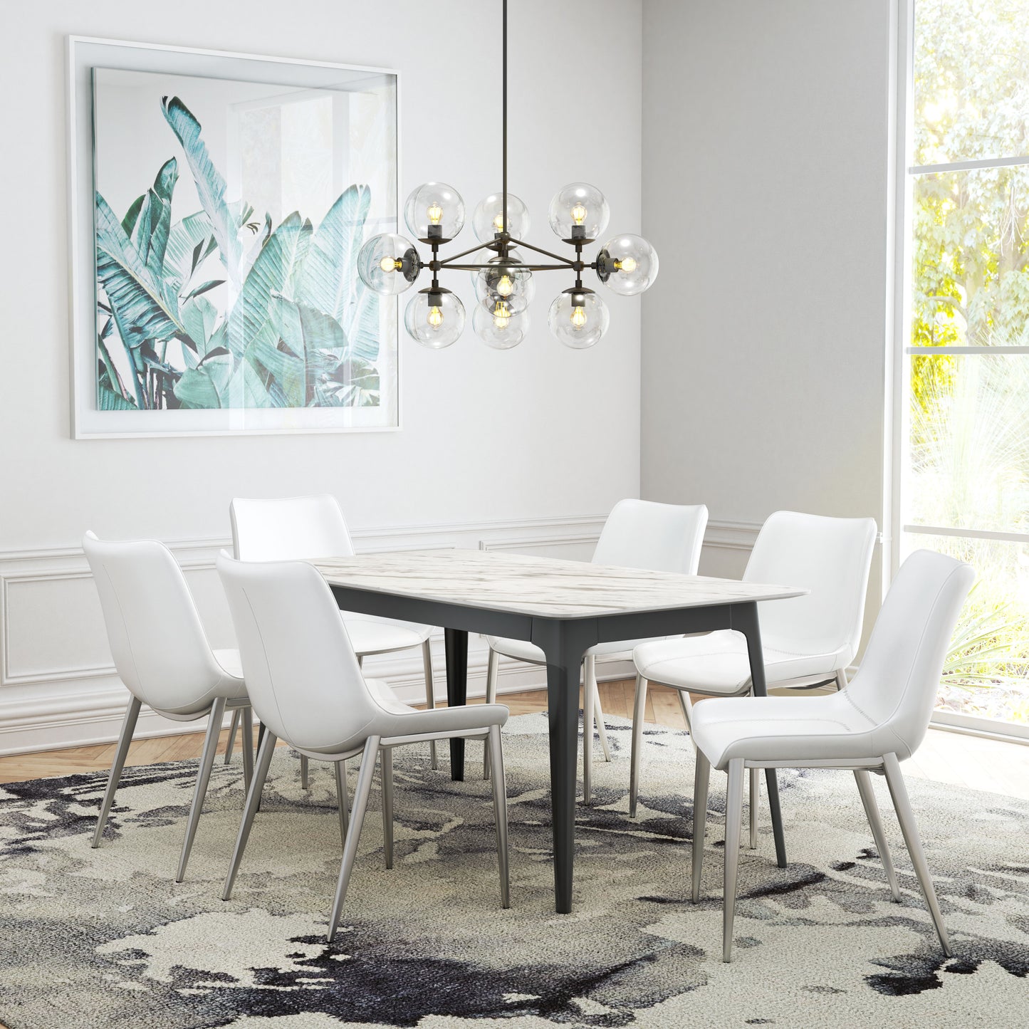 Sillas de comedor (juego de 2) blancas y plateadas: asientos modernos y ergonómicos para el hogar y la oficina