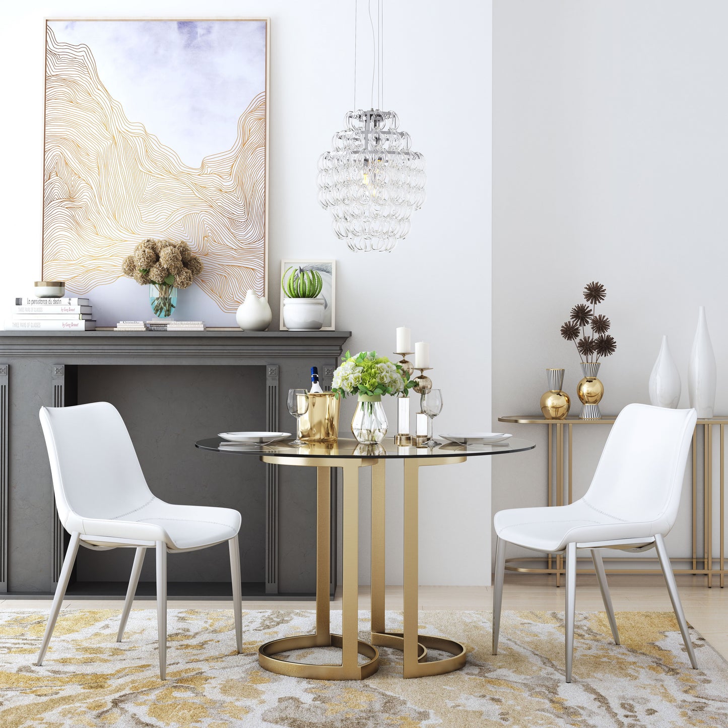 Sillas de comedor (juego de 2) blancas y plateadas: asientos modernos y ergonómicos para el hogar y la oficina