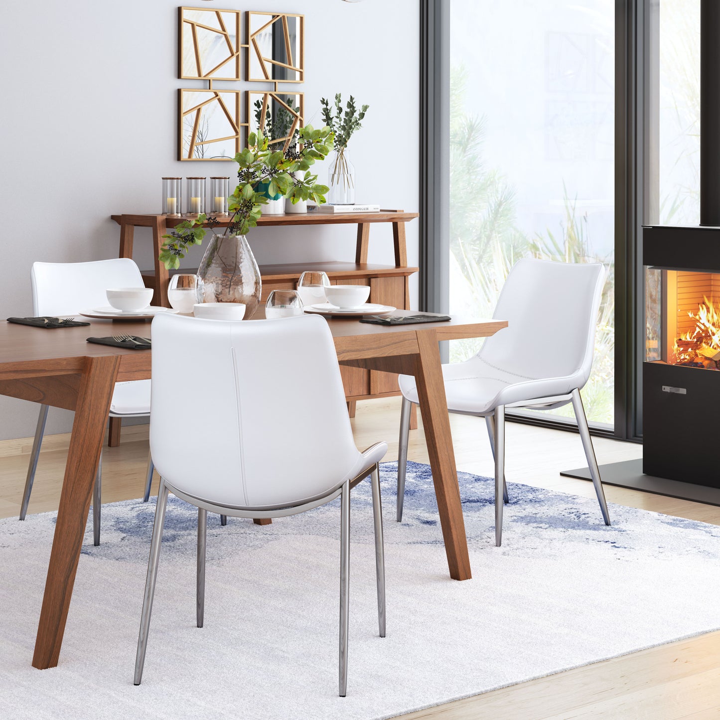 Sillas de comedor (juego de 2) blancas y plateadas: asientos modernos y ergonómicos para el hogar y la oficina