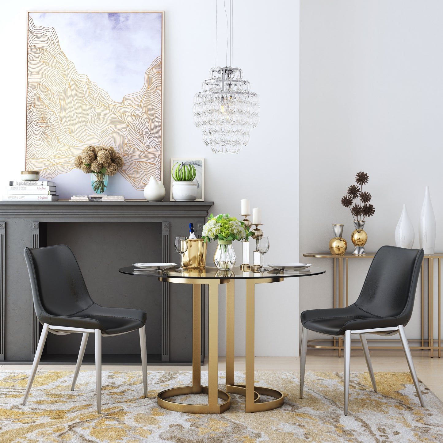 Sillas de comedor (juego de 2) negras y plateadas: asientos modernos y ergonómicos para el hogar y la oficina