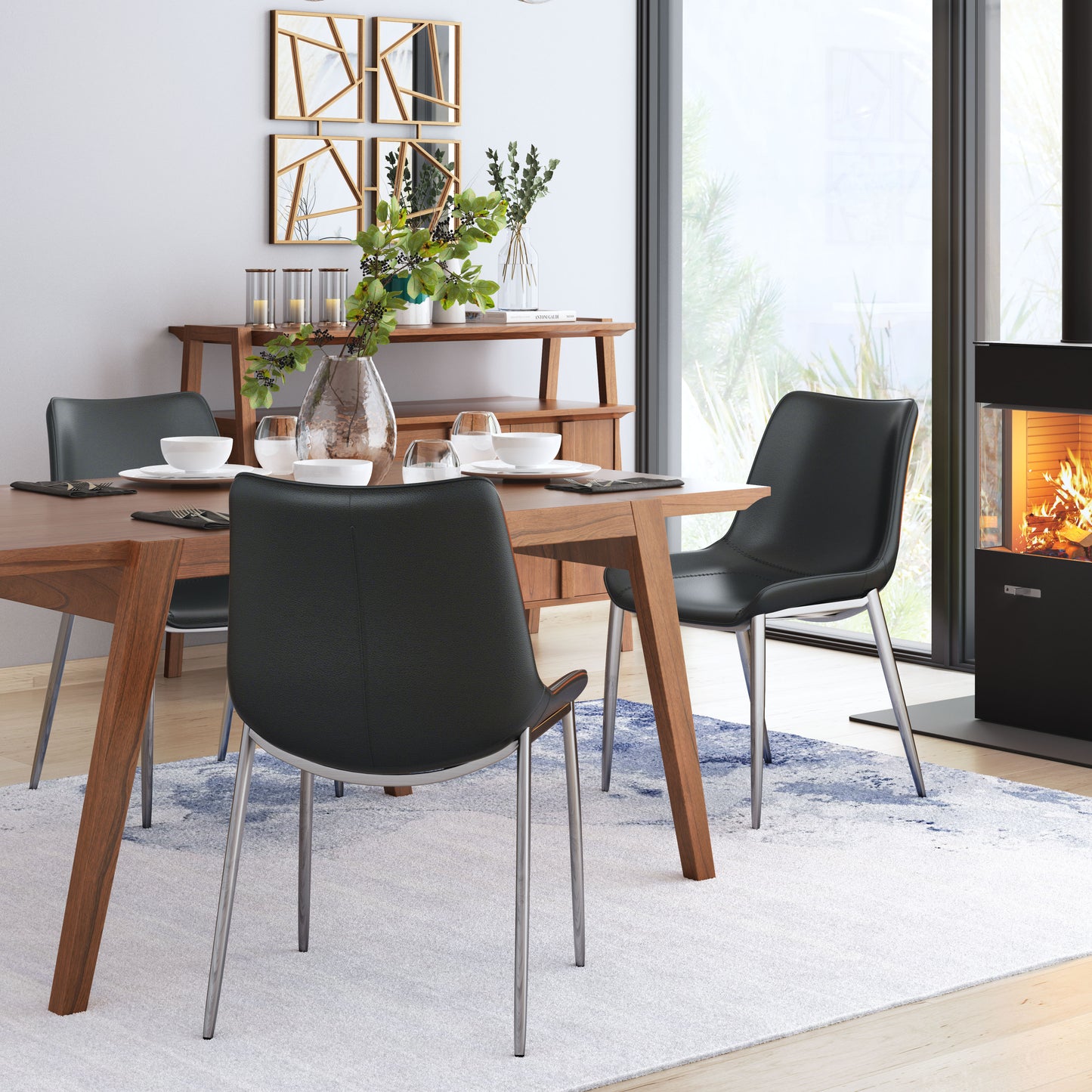 Sillas de comedor (juego de 2) negras y plateadas: asientos modernos y ergonómicos para el hogar y la oficina