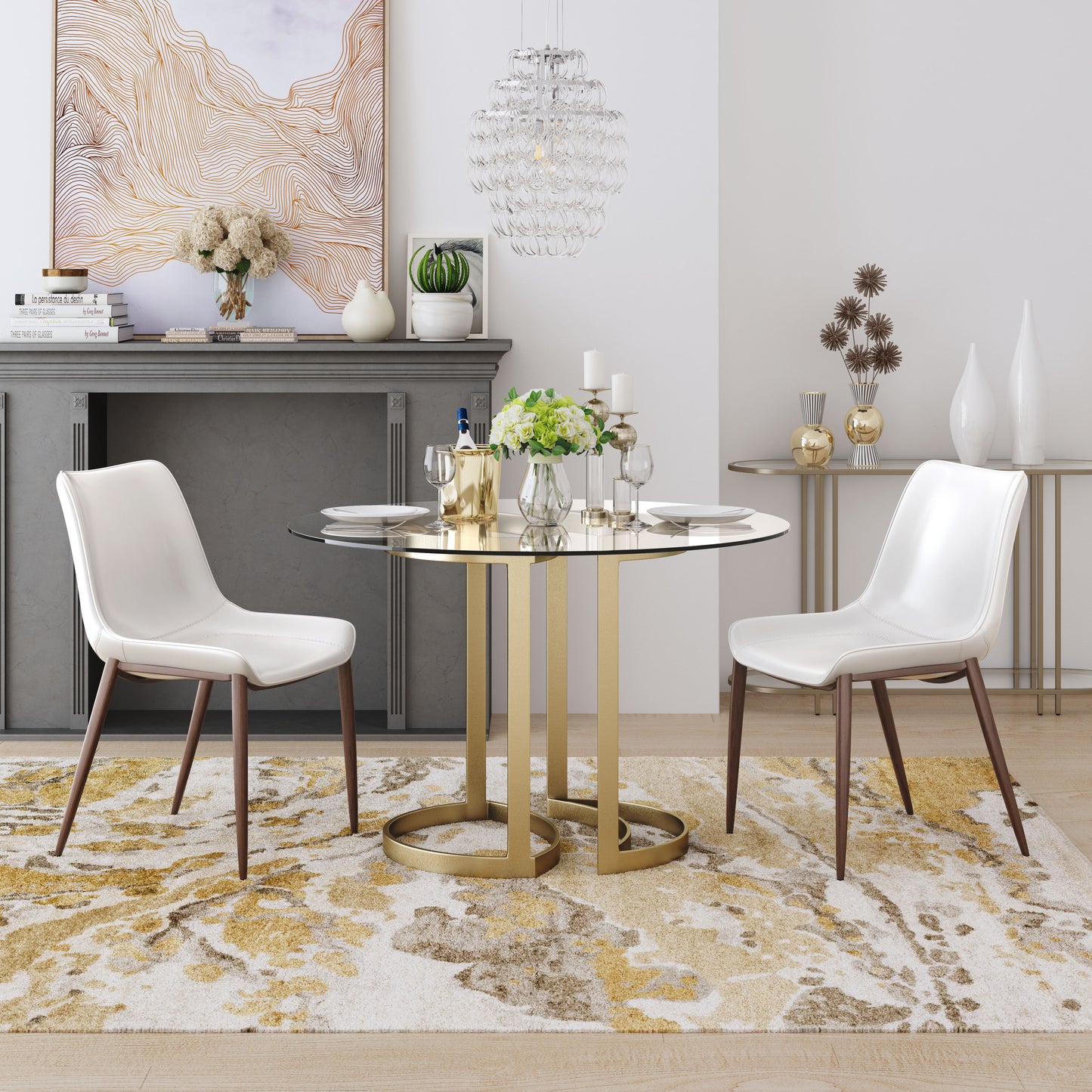 Chaise de salle à manger Magnus (lot de 2) Blanc et noyer