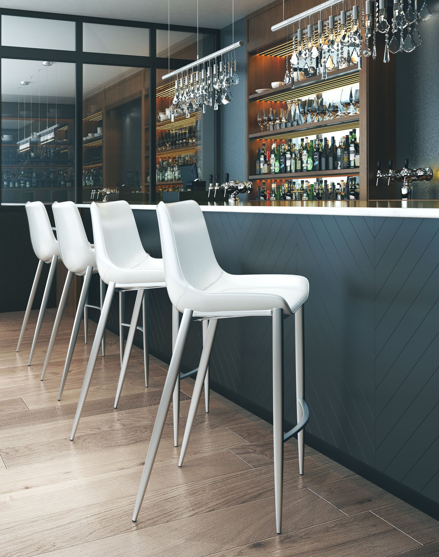 Juego de 2 taburetes de bar en blanco y plateado: calidad superior y diseño elegante para tu hogar.