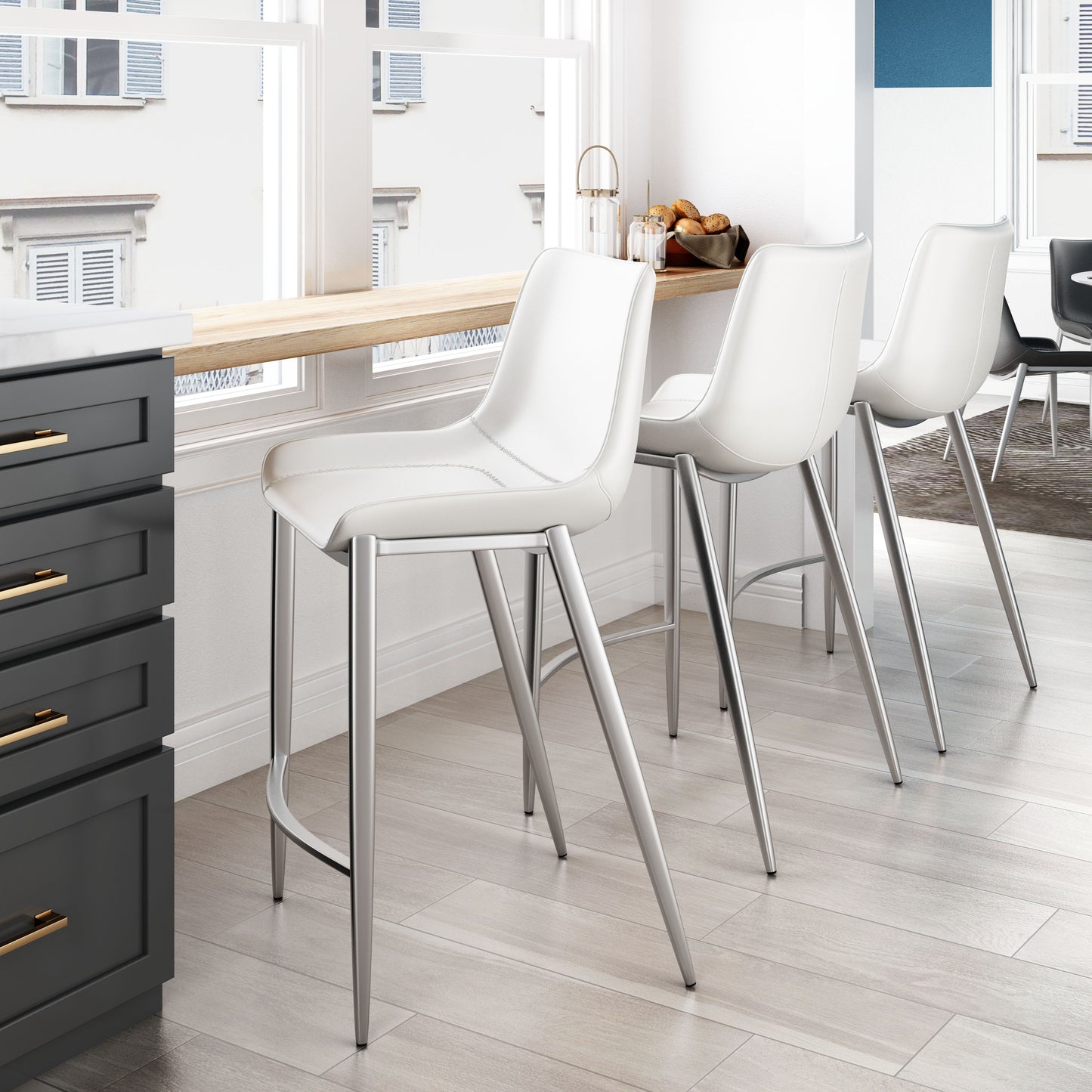 Juego de 2 taburetes de mostrador en blanco y plateado: calidad superior y diseño elegante para tu hogar.