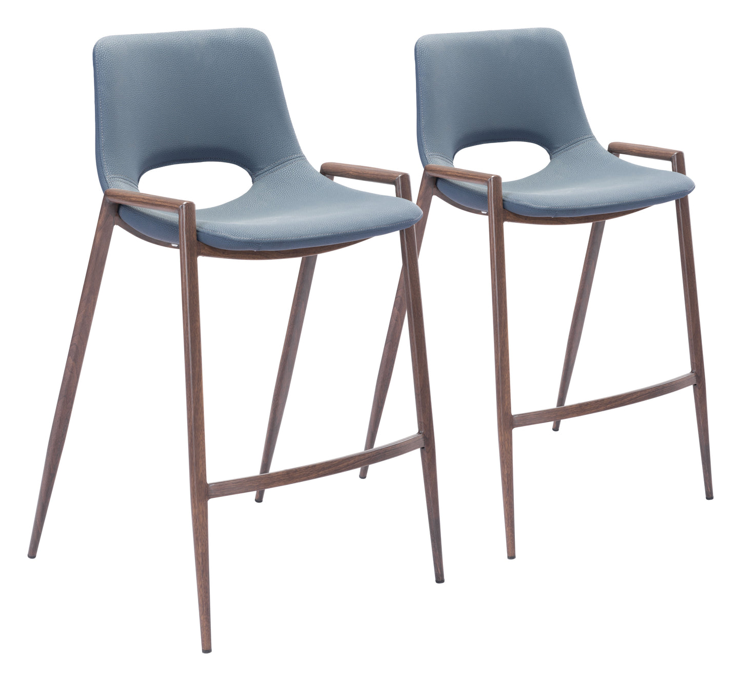 Juego de 2 taburetes de mostrador en gris azulado y nogal: calidad superior y diseño elegante para tu hogar.