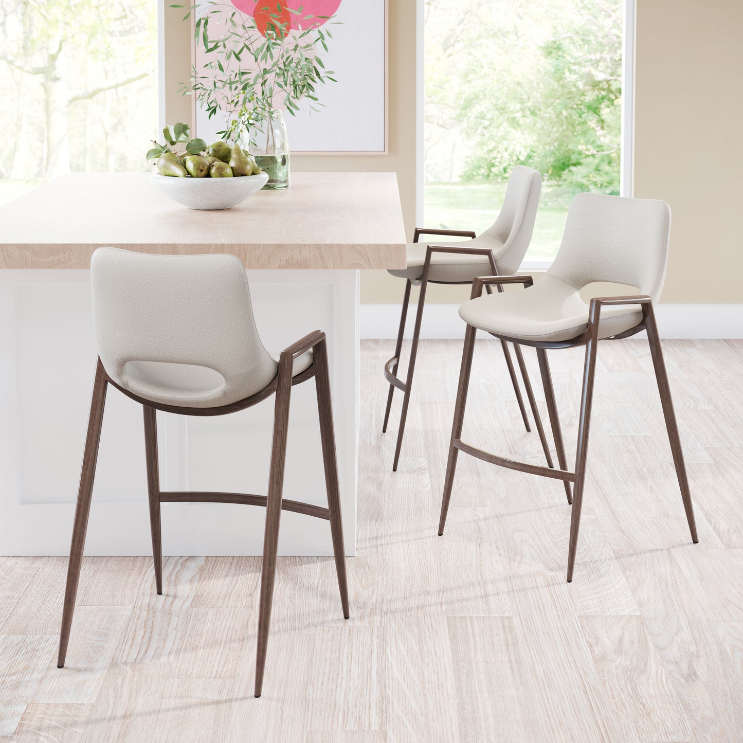 Juego de 2 taburetes de mostrador en beige y nogal: calidad superior y diseño elegante para tu hogar.