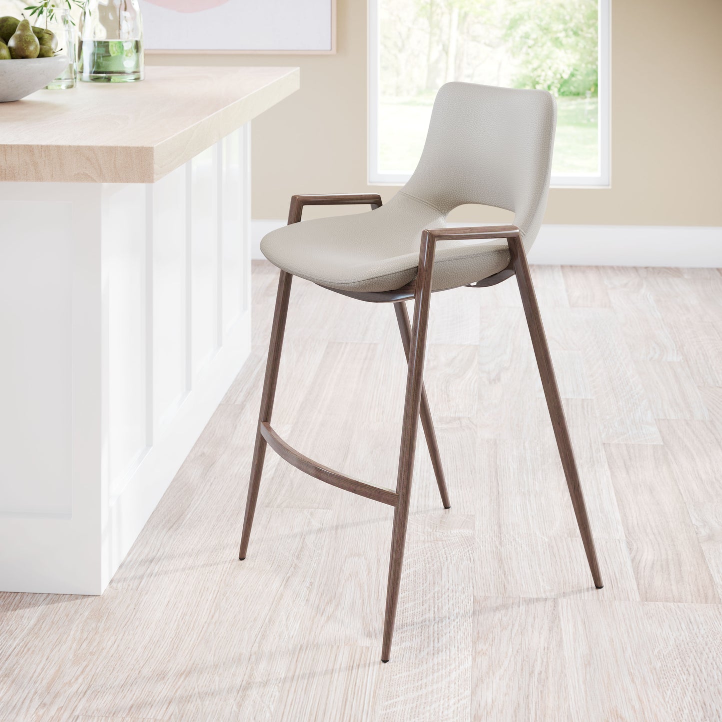 Juego de 2 taburetes de mostrador en beige y nogal: calidad superior y diseño elegante para tu hogar.