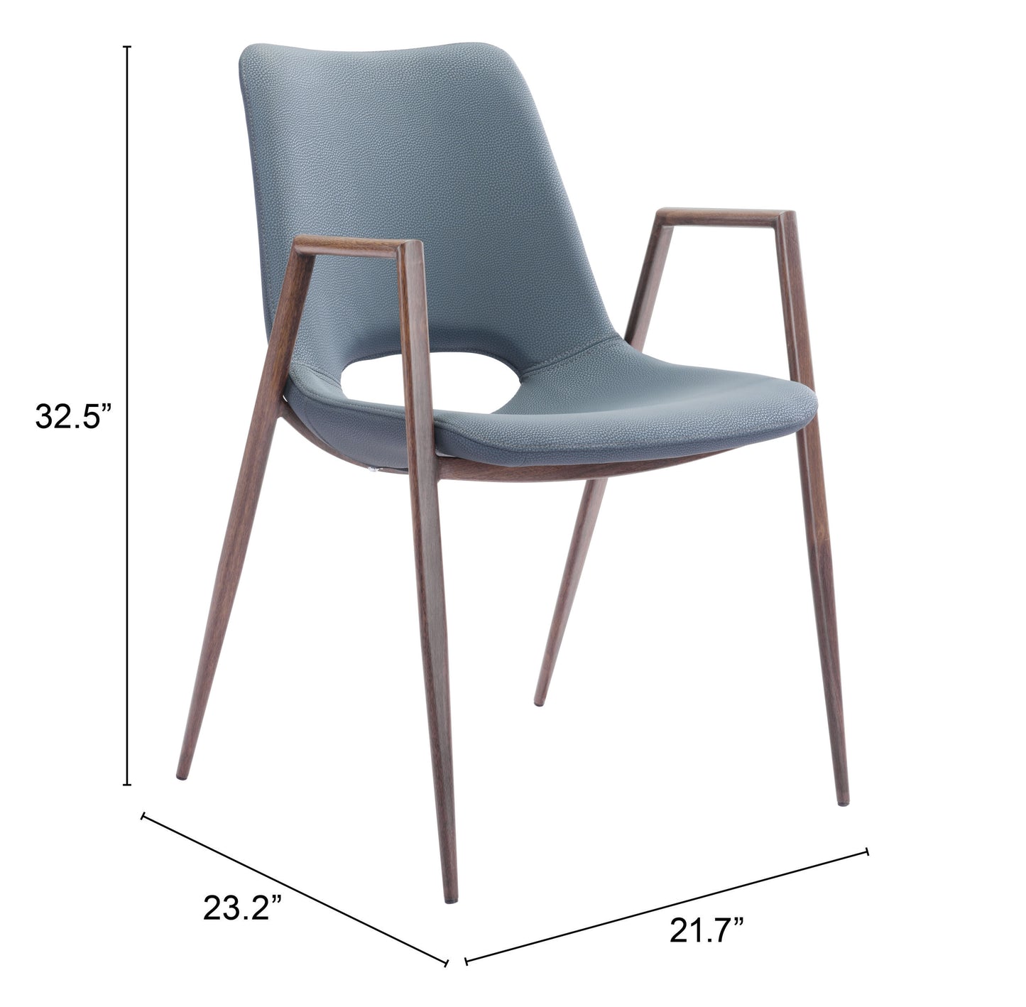 Sillas de comedor (juego de 2) en gris azulado y nogal: asientos modernos y ergonómicos para el hogar y la oficina