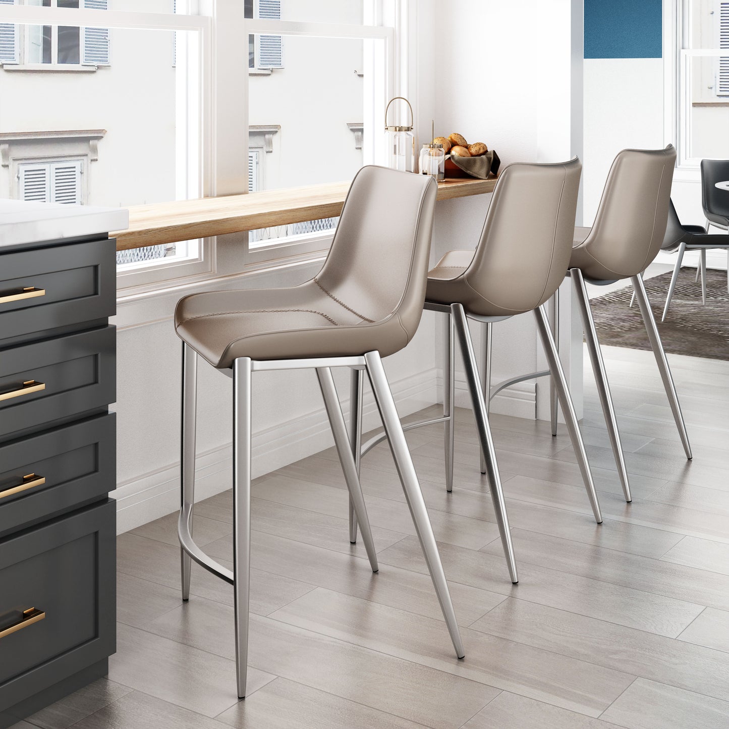 Counter Stool (Set of 2) Brown & Silver - Premium Quality & Stylish Design for Your Home