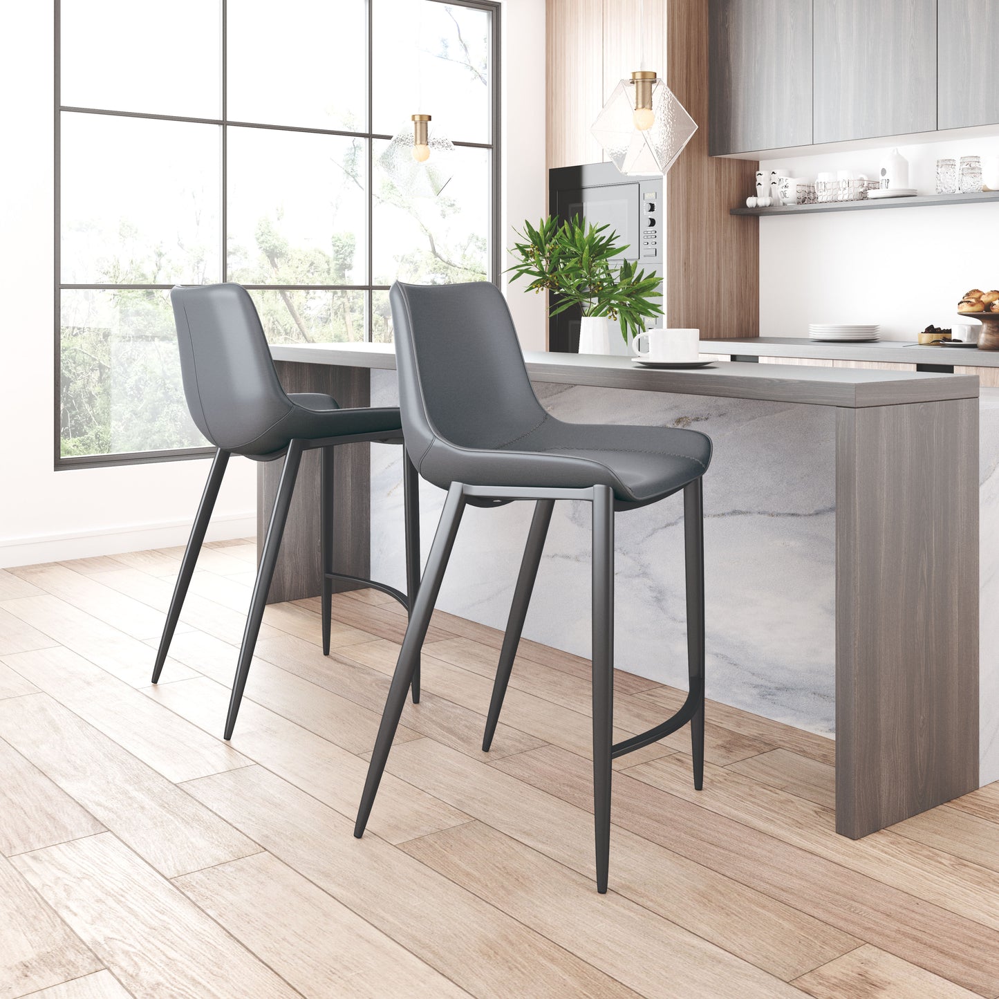Juego de 2 taburetes de bar en gris oscuro y negro: calidad superior y diseño elegante para tu hogar.