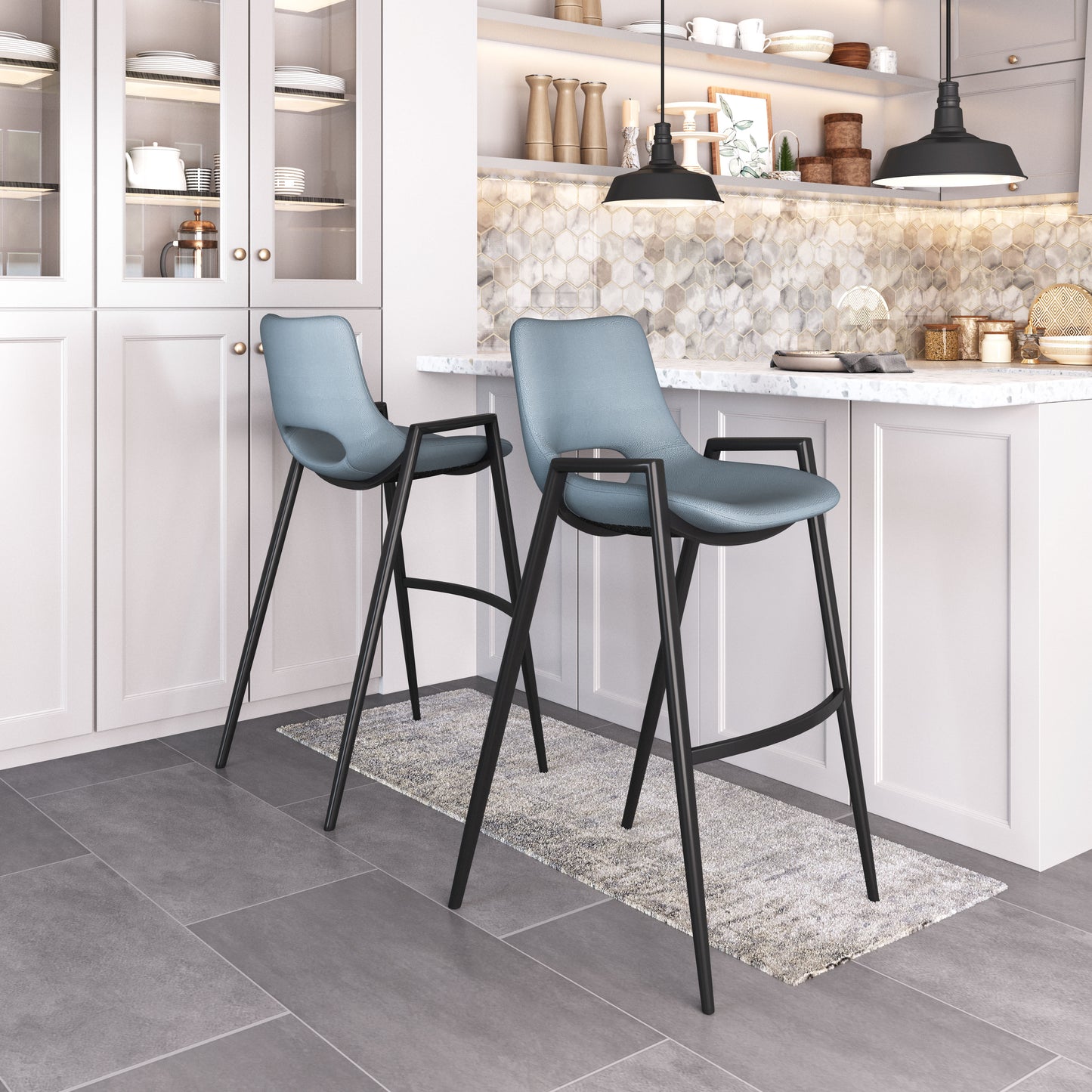 Tabouret de bar Desi (lot de 2) Gris azur