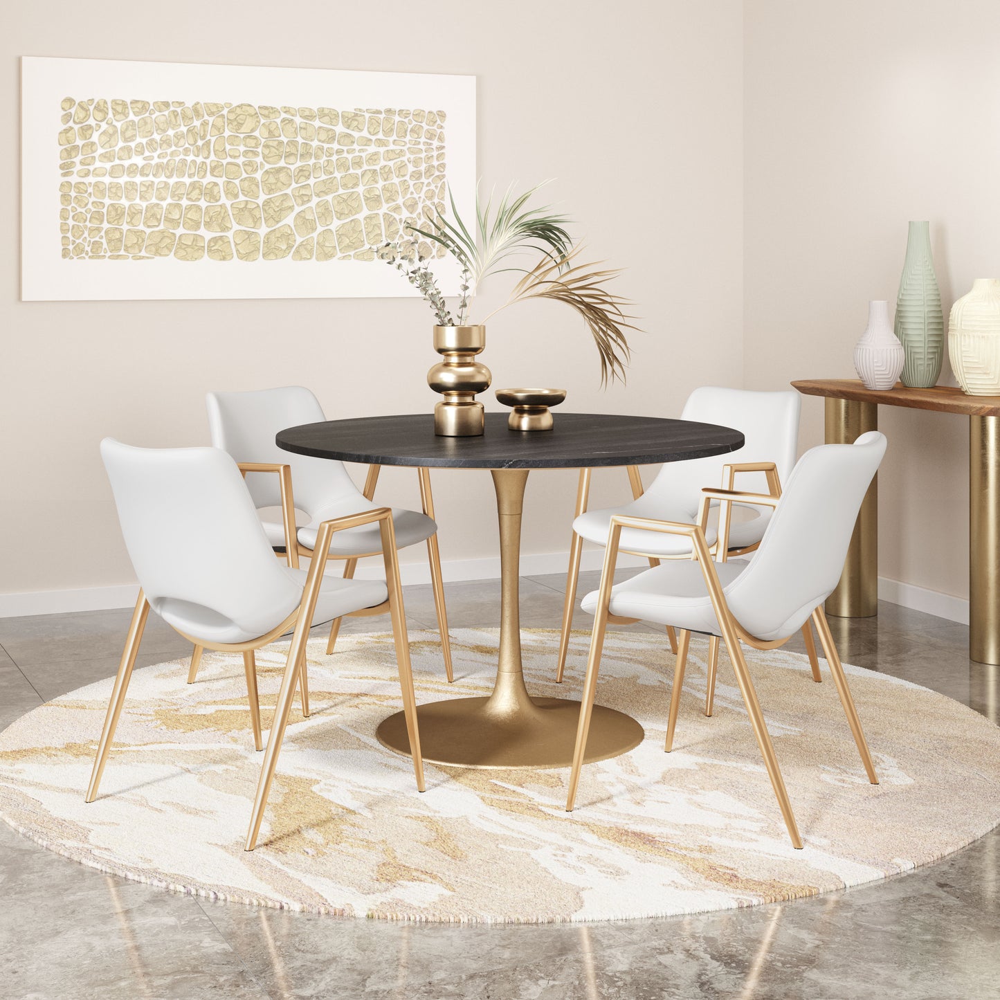 Chaise de salle à manger Desi (lot de 2) blanche et dorée
