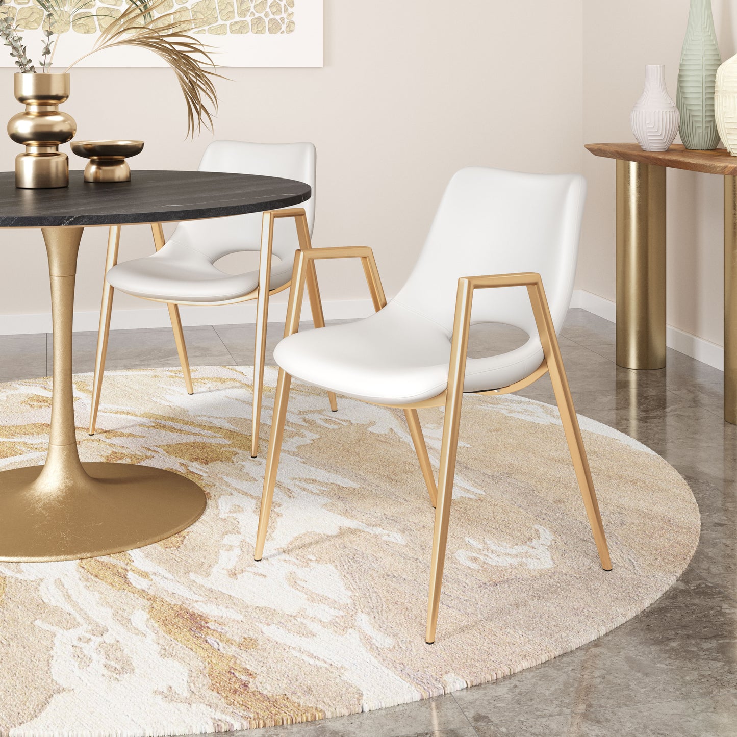 Chaise de salle à manger Desi (lot de 2) blanche et dorée
