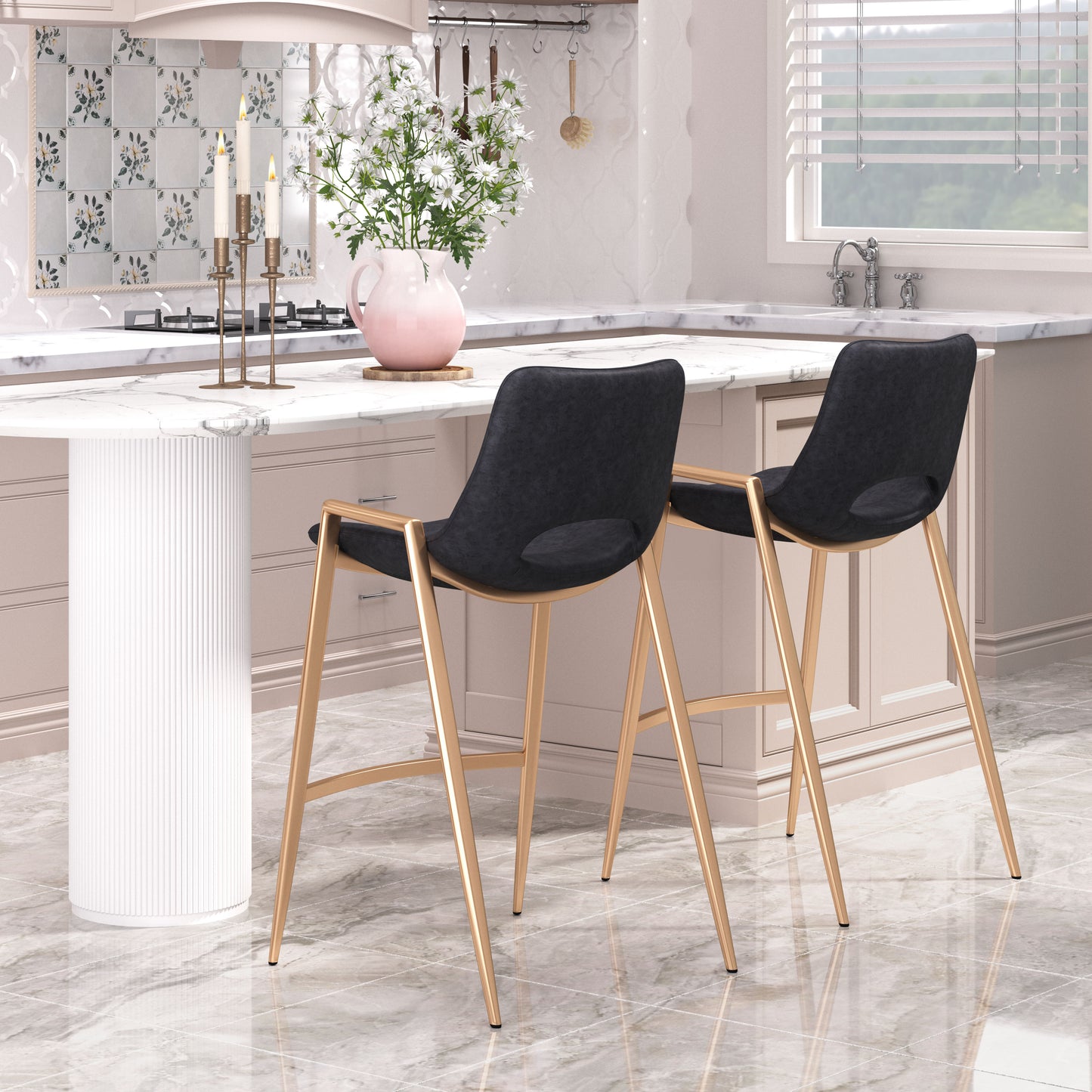 Tabouret de comptoir Desi (lot de 2) noir et or