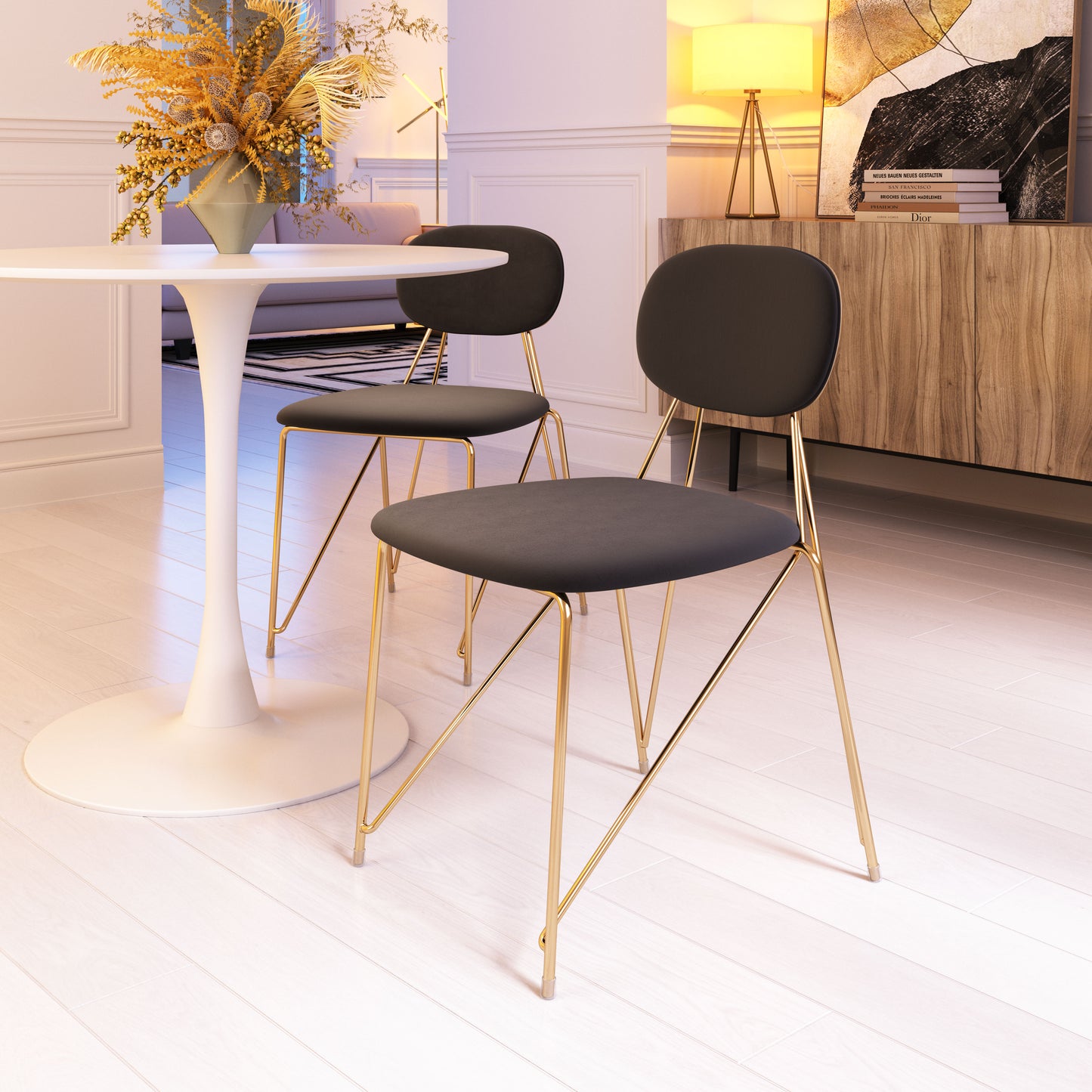 Juego de 2 sillas de comedor en gris y dorado: un asiento moderno y ergonómico para el hogar y la oficina.
