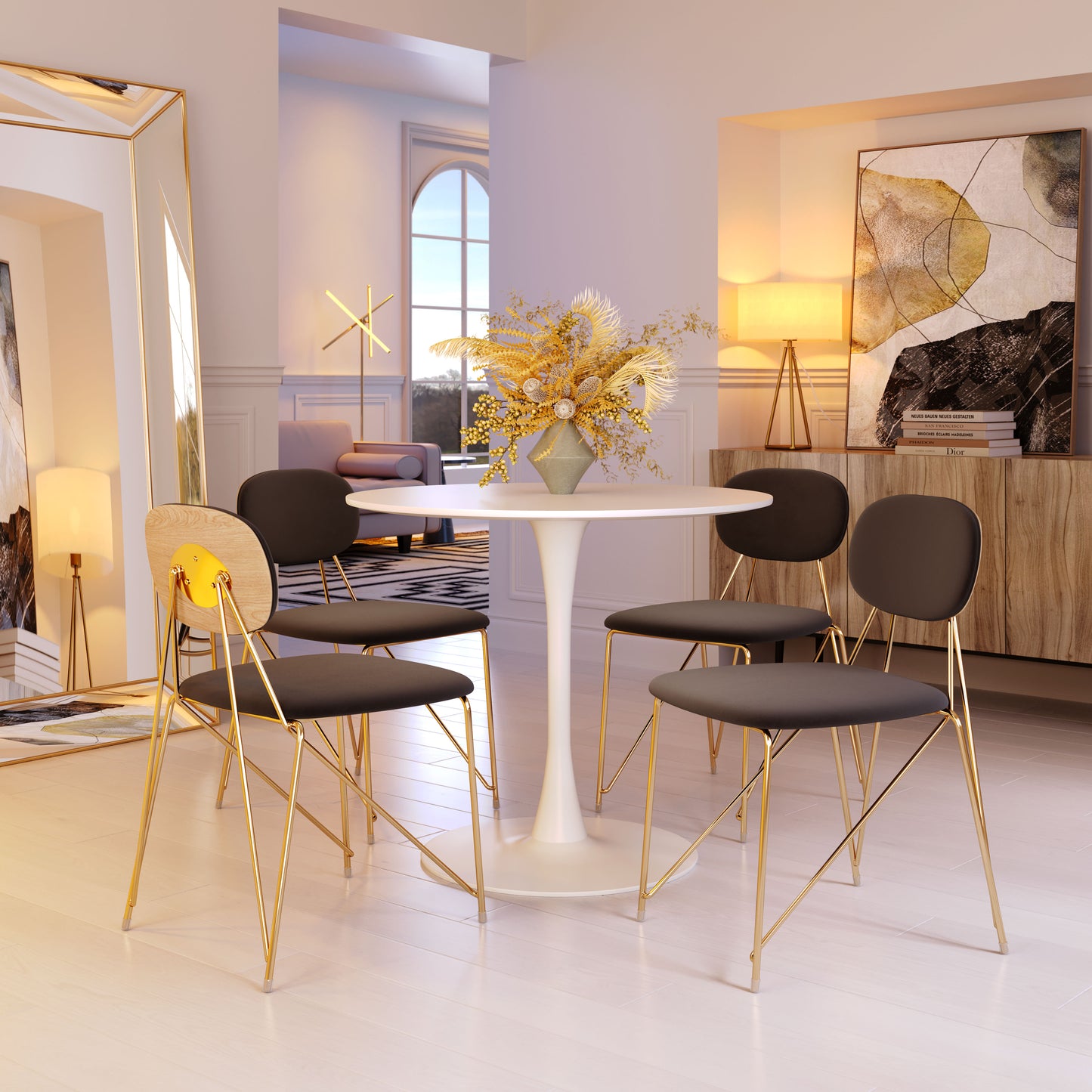 Juego de 2 sillas de comedor en gris y dorado: un asiento moderno y ergonómico para el hogar y la oficina.