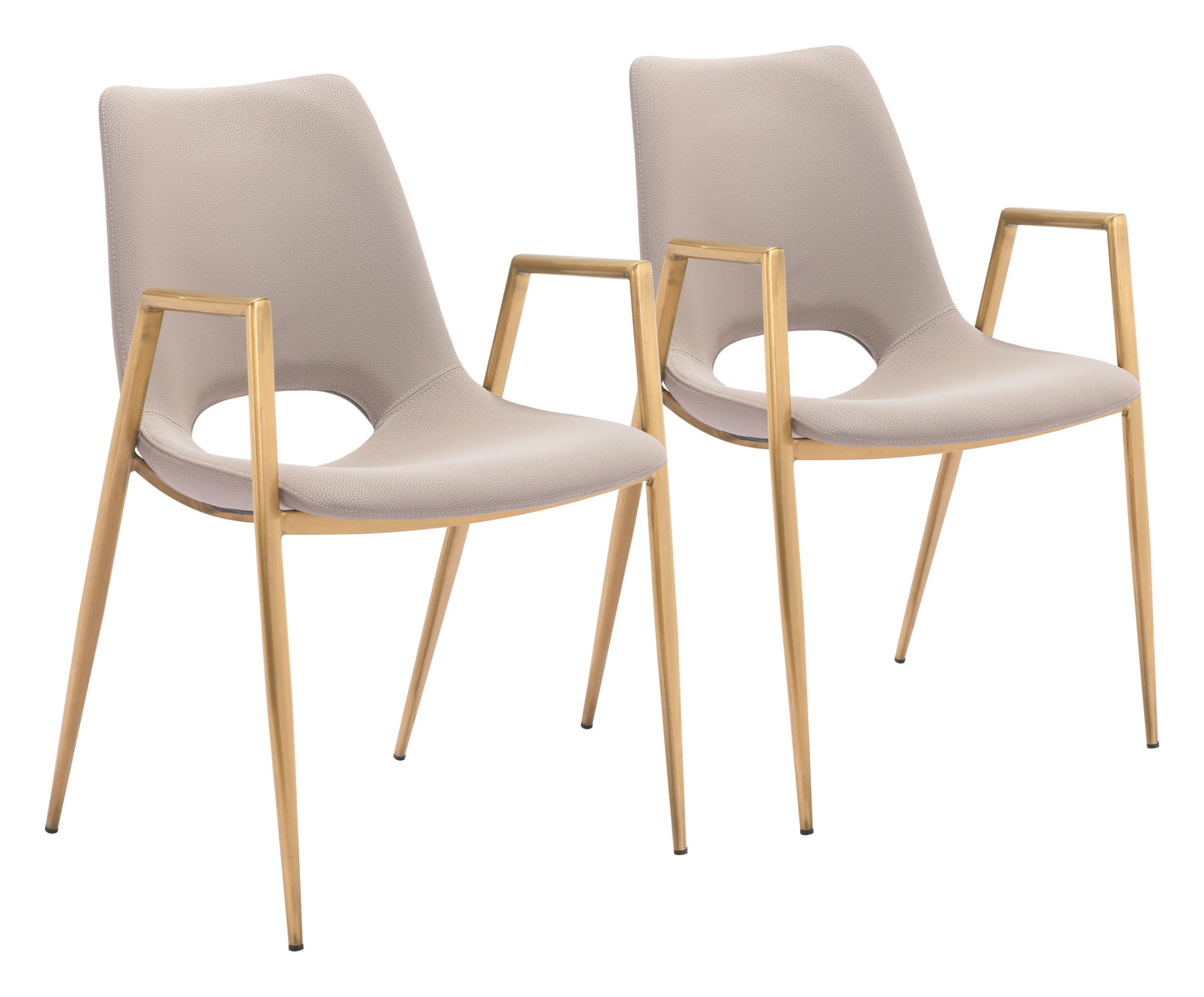 Juego de 2 sillas de comedor beige y doradas: asientos modernos y ergonómicos para el hogar y la oficina.