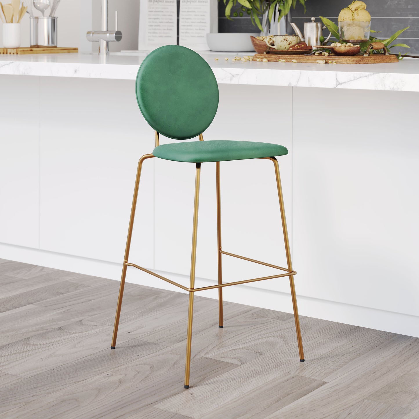 Juego de 2 taburetes de bar en verde y dorado: calidad superior y diseño elegante para tu hogar.