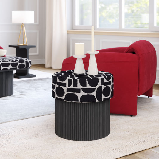 Pouf de rangement Boto noir et blanc