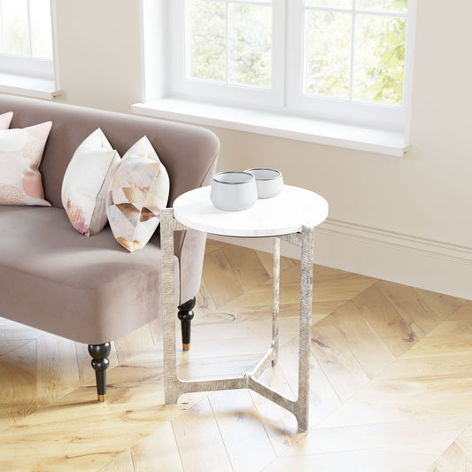 Side Table White & Silver - Elegant & Durable Dining Table for Stylish Spaces
