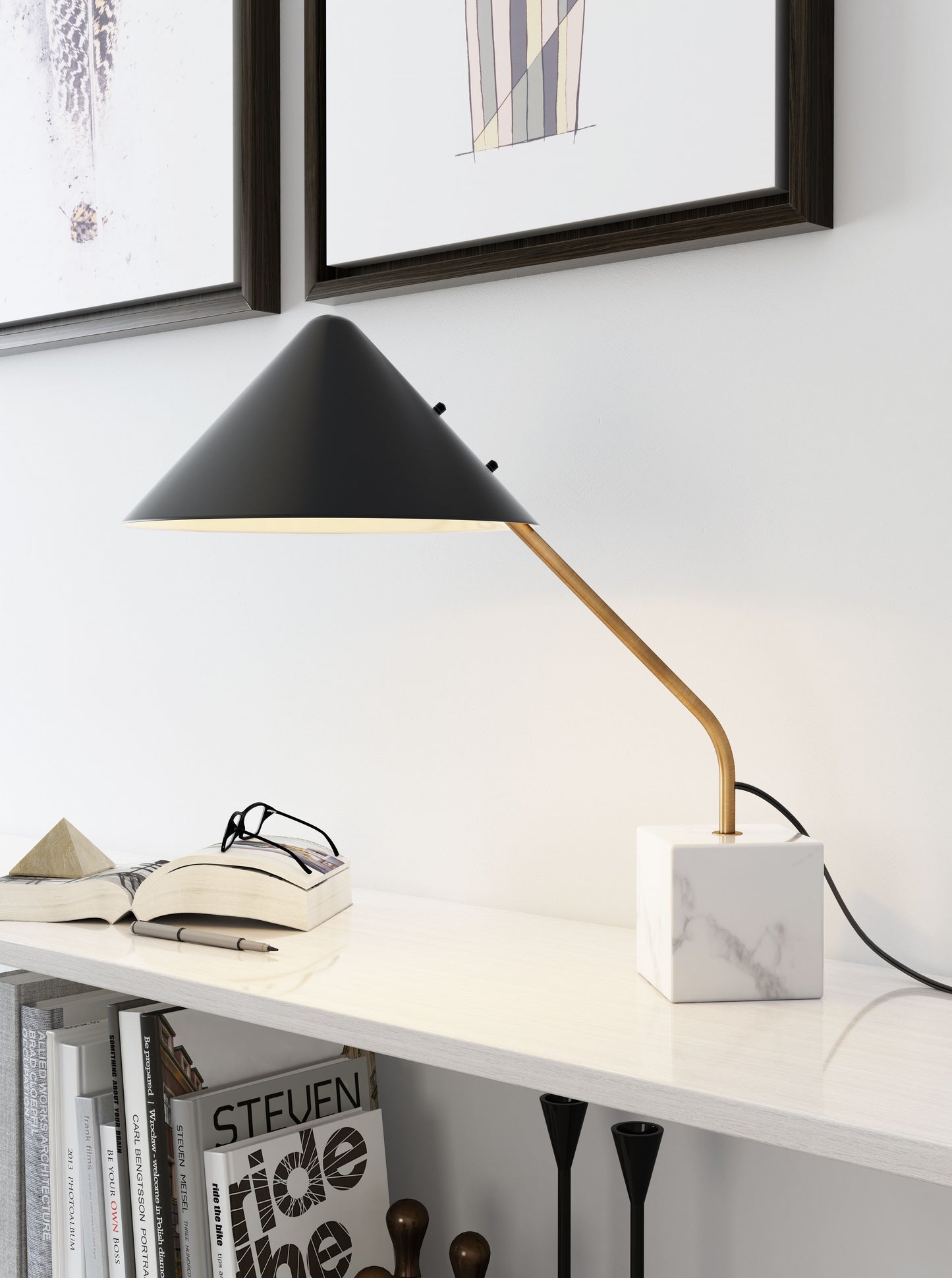 Lámpara de mesa en blanco y negro: lámpara de comedor elegante y duradera para espacios con estilo.