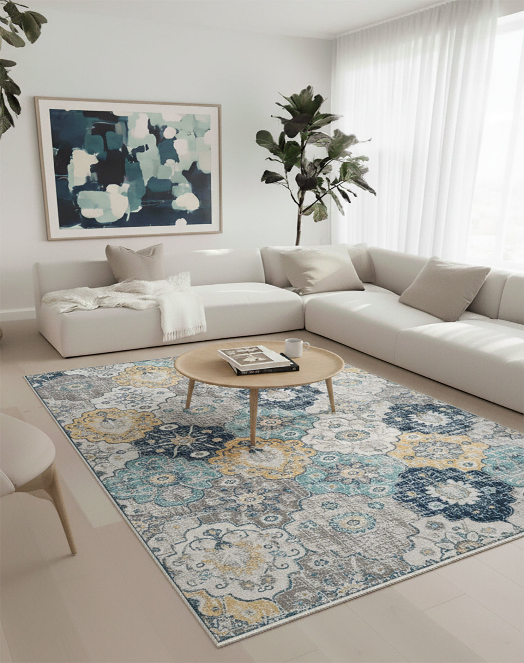 Savannah Mid-Century Modern Contemporary Blue Rug