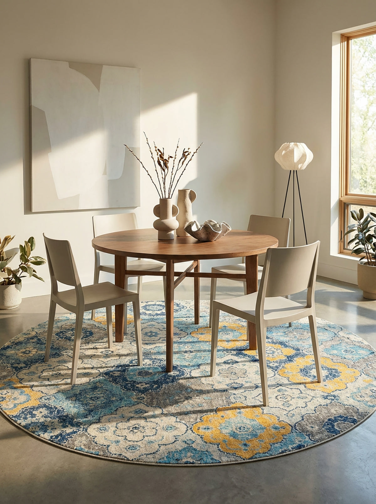 Tapis bleu contemporain moderne du milieu du siècle Savannah