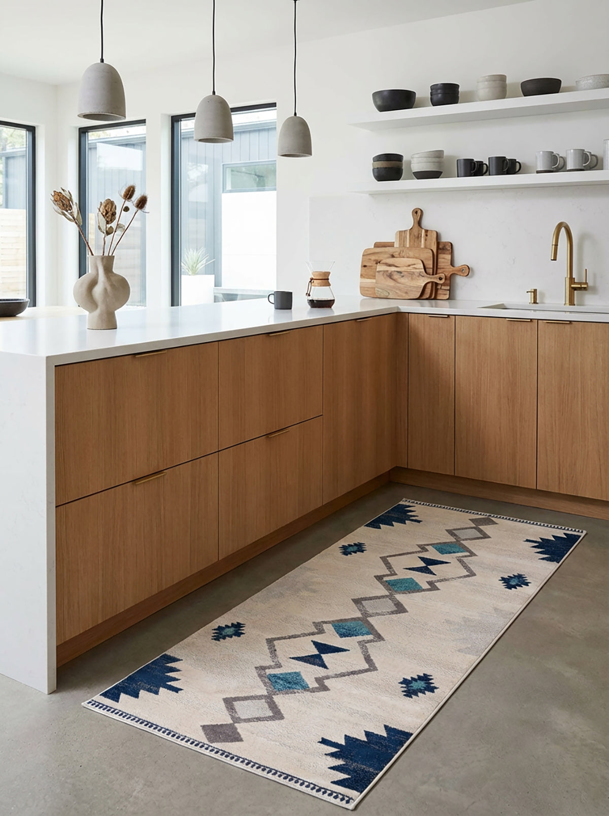 Tapis bleu contemporain Savannah Boho