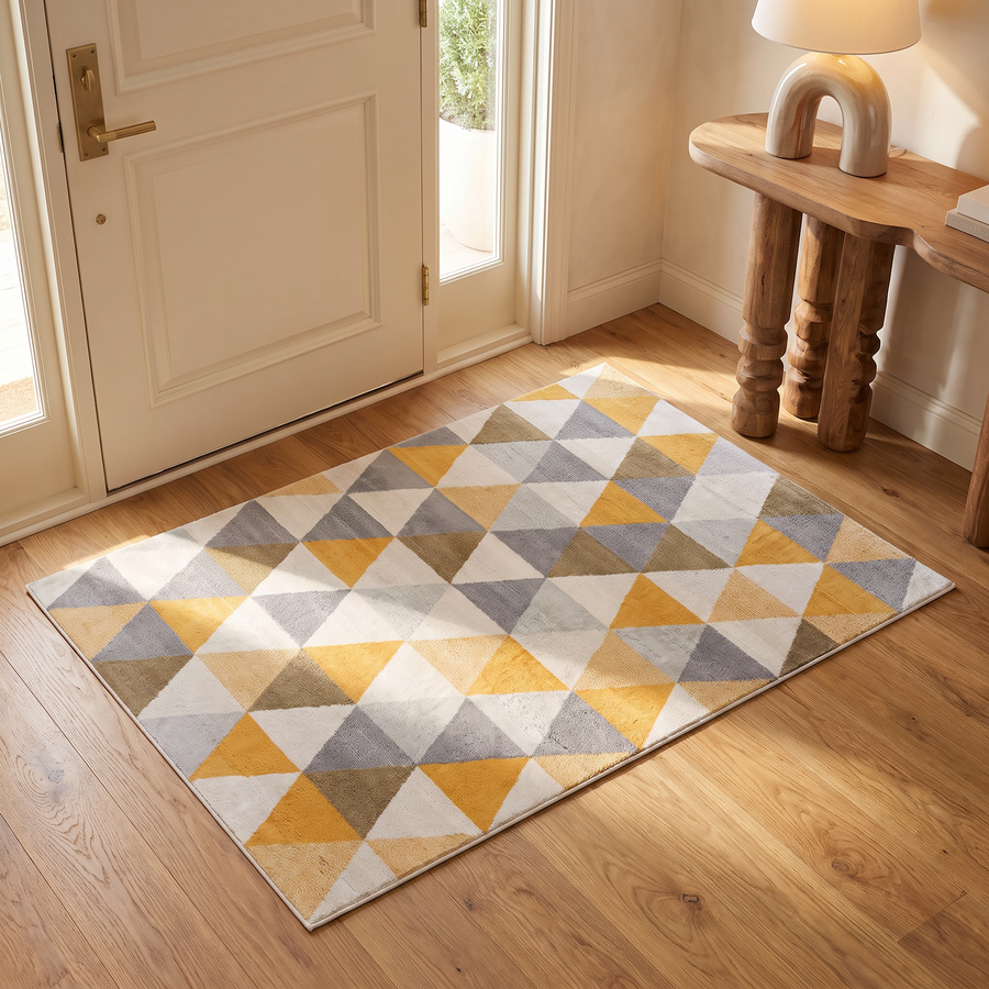Solvi Geometric Contemporary Yellow and Beige Indoor Rug
