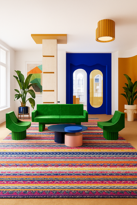 Alfombra azul contemporánea Savannah Boho