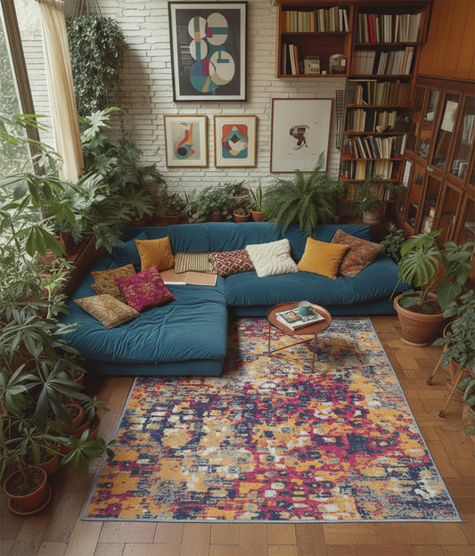 Alfombra abstracta amarilla Savannah Boho